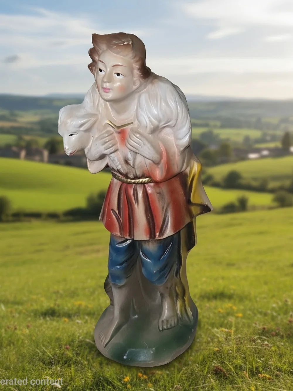 Antique 50s Gabriel the Shepherd boy paper mache japan handpainted
